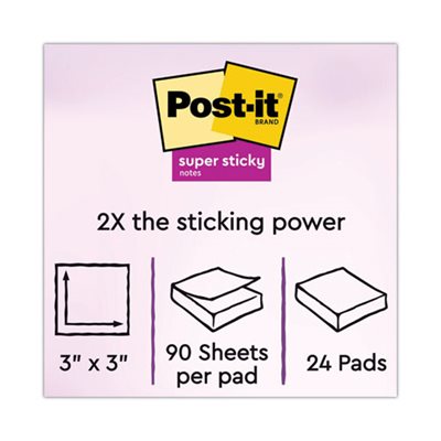 POST-IT NOTES, PADS, Canary Yellow, 3" x 3", 90-Sheet, 24 / Pack